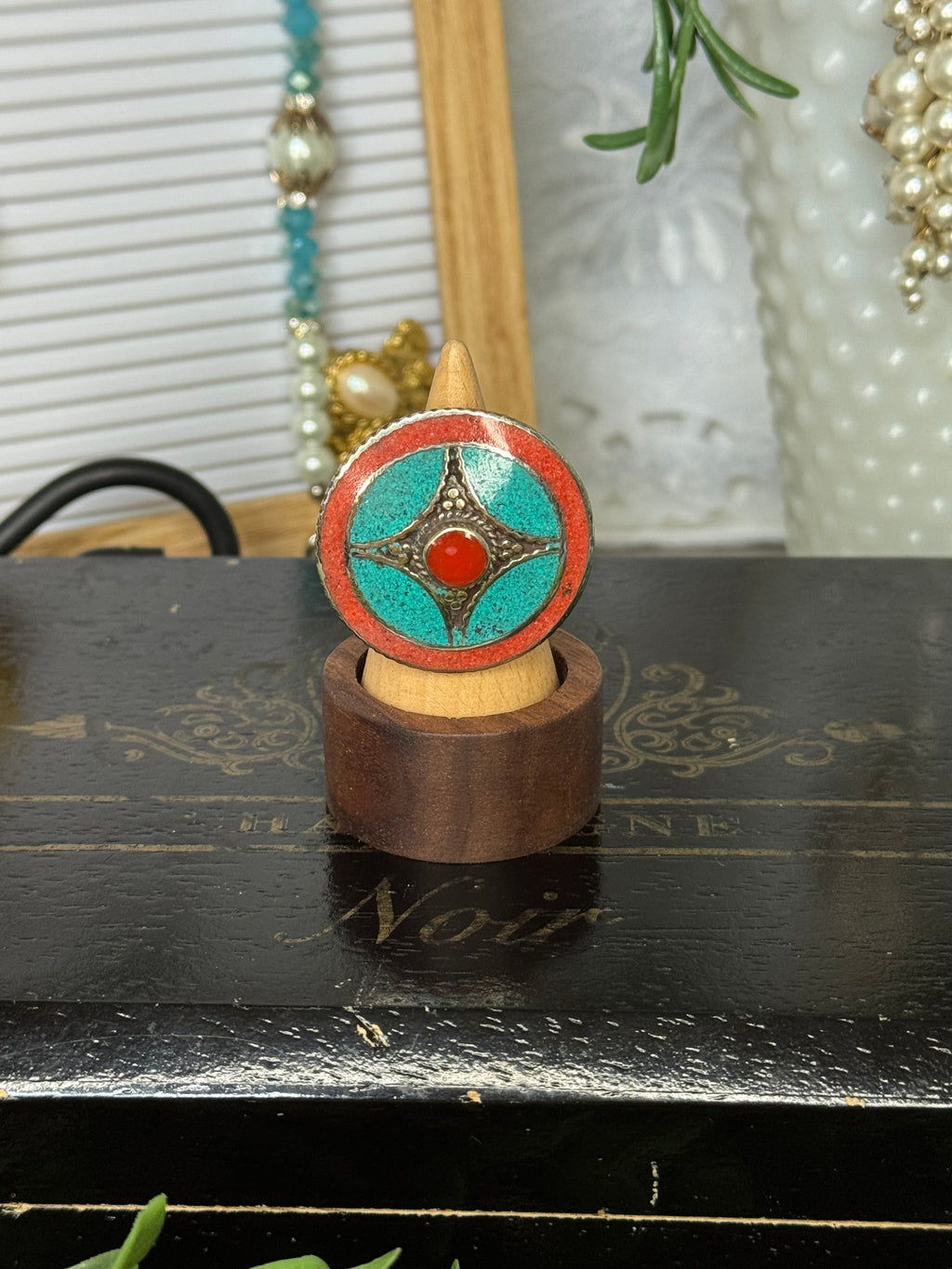 Aqua and Coral Crossroads Ring