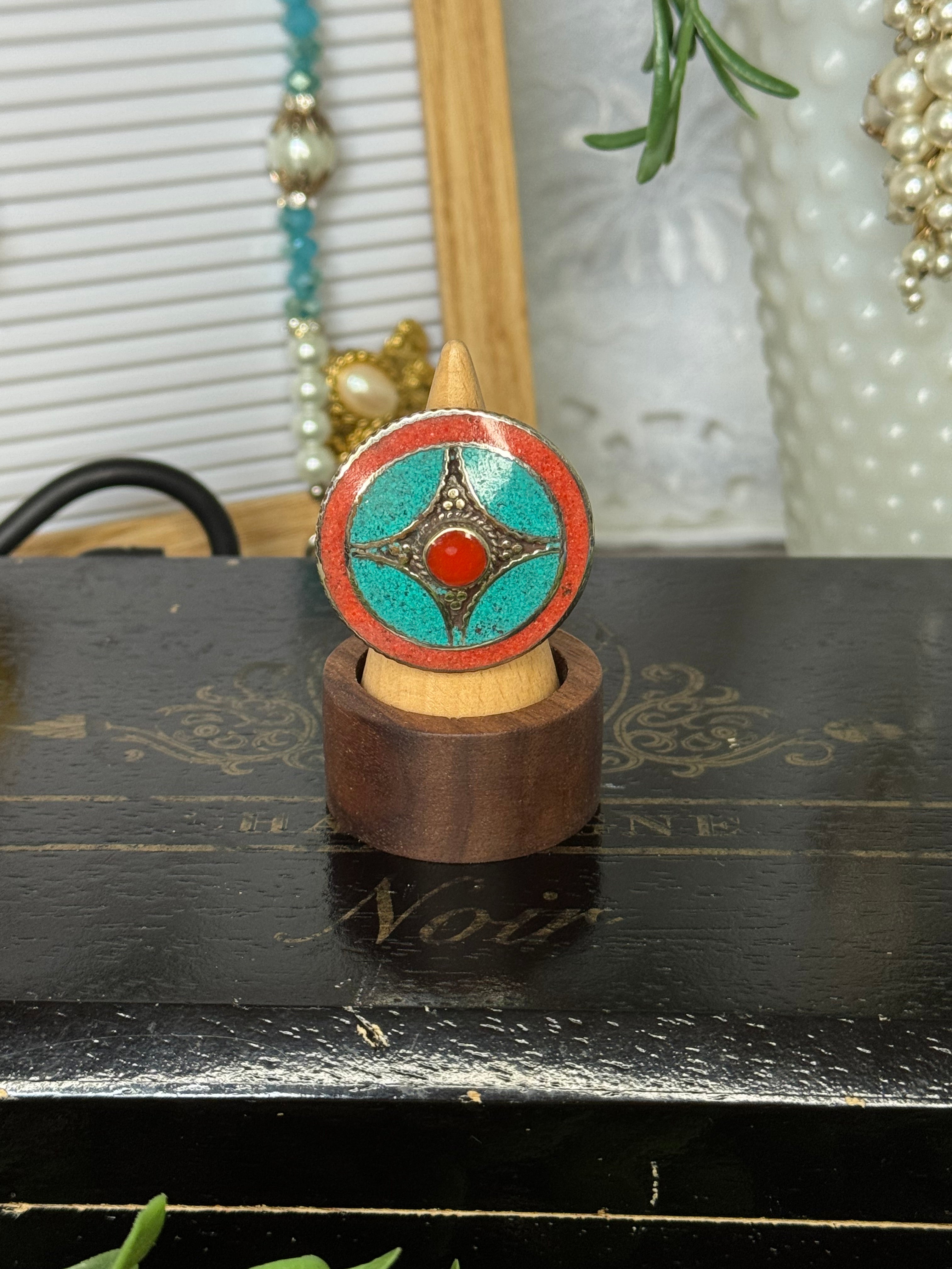 Aqua and Coral Crossroads Ring