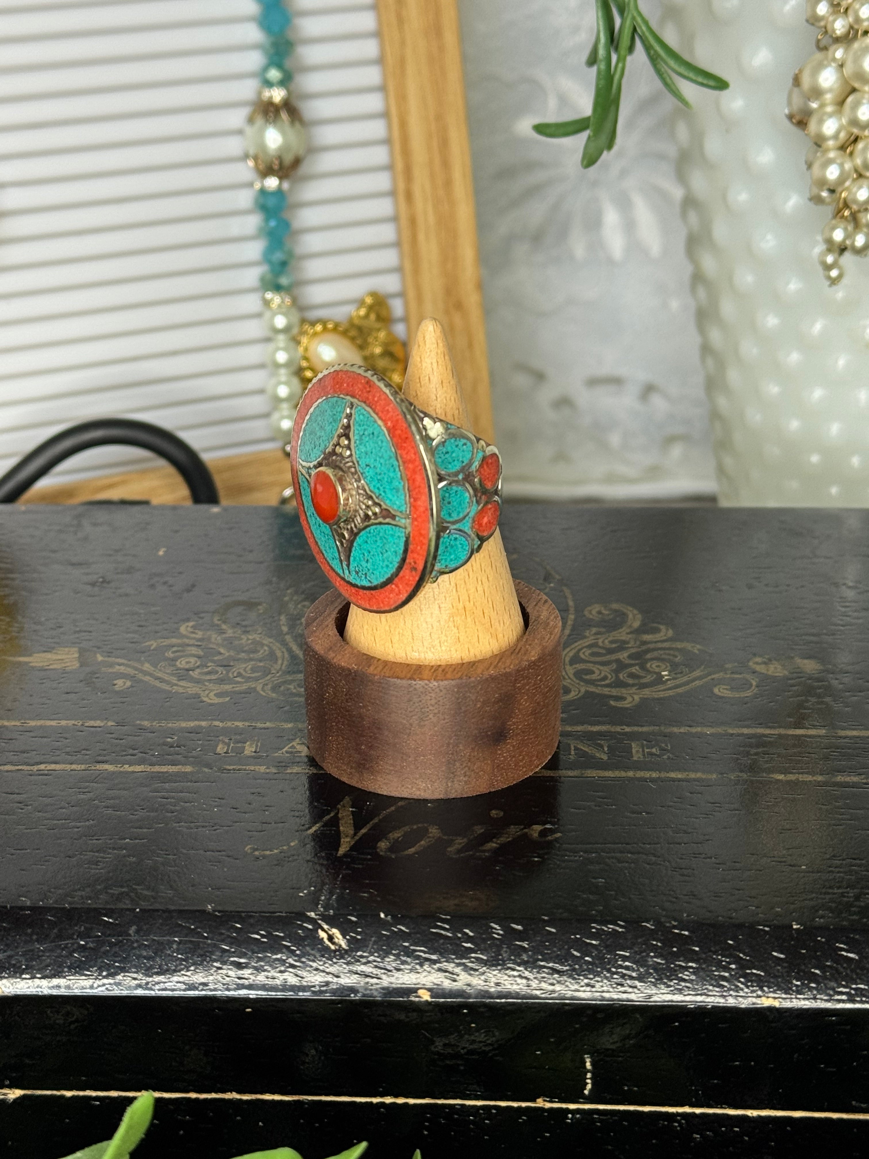 Aqua and Coral Crossroads Ring
